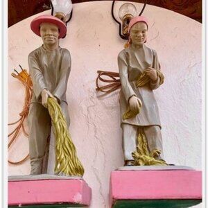 Pair of Rare Mid-Century Chalkware Lamps Signed Chapman Oriental Asian